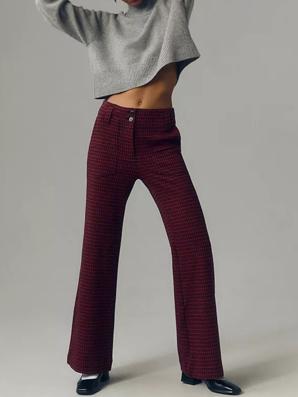Anthropologie Maeve Naomi High-Rise Wide-Leg Houndstooth Pants